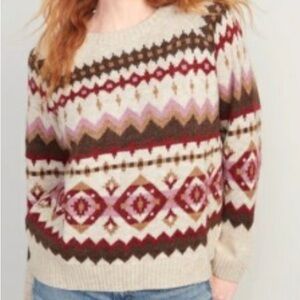 Old Navy Multicolor Patterned Crew Neck Sweater
